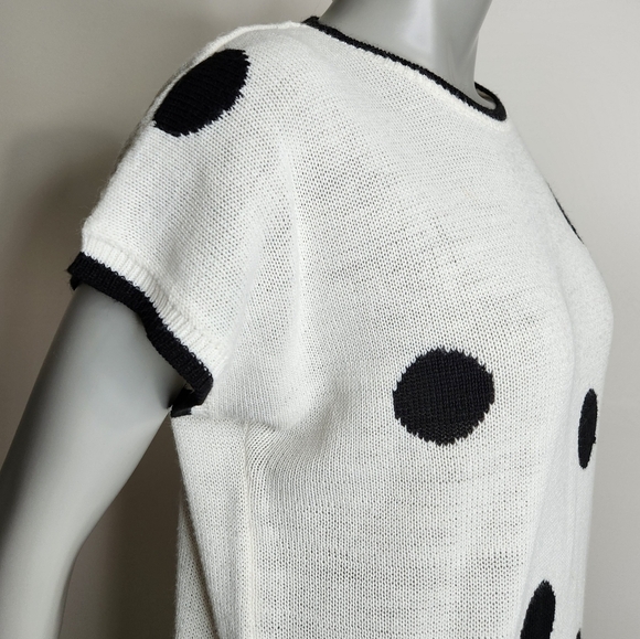 Vintage "Surrey Classics" Black Polka Dot Short Sleeve Knit Top Size XL - Picture 10 of 15